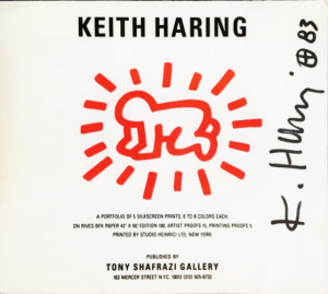 Keith Haring, Cover - Bambino Radiante, firmato in originale a pennarello nero. Disponibile alla Galleria Deodato Arte.