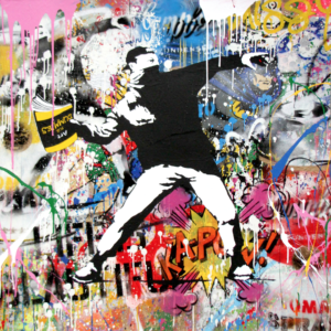 Banksy Thrower - opera unica di Mr.Brainwash in vendita presso la Galleria Deodato Arte di Milano