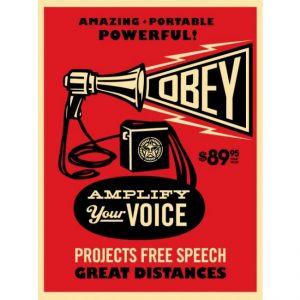 "Amplify your voice" di Obey, disponibile alla Galleria Deodato Arte