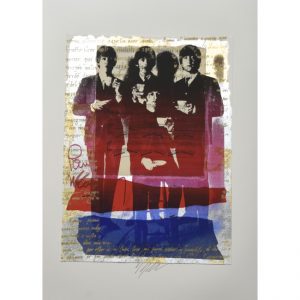 Giuliano Grittini, "The Beatles". Tecnica mista su carta, pezzo unico. Disponibile presso la Galleria Deodato Arte.