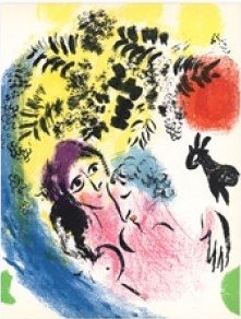 Marc Chagall, Gli Innamorati, litografia originale. Disponibile alla Galleria Deodato Arte.