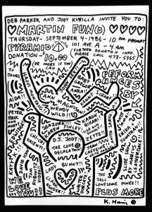 Keith Haring, Invitation card, 1986. Firmato in originale dall'artista, disponibile alla Galleria Deodato Arte.